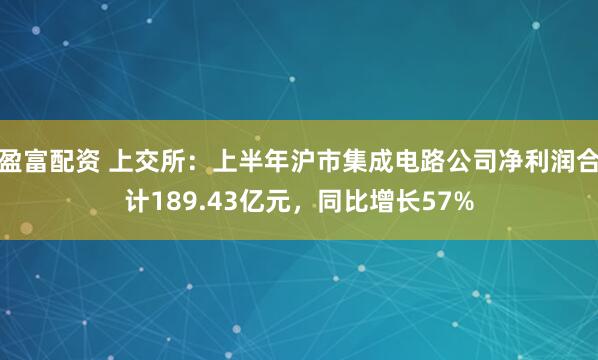盈富配资 上交所：上半年沪市集成电路公司净利润合计189.43亿元，同比增长57%