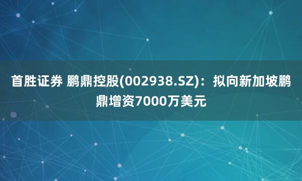 首胜证券 鹏鼎控股(002938.SZ)：拟向新加坡鹏鼎增资7000万美元